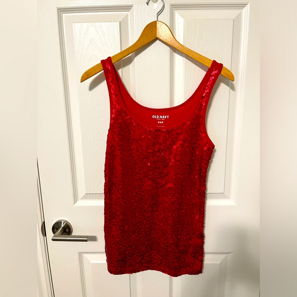 Red sequin tank top